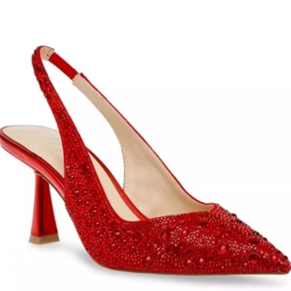 Betsey Johnson Red Embellished Slingback Heels